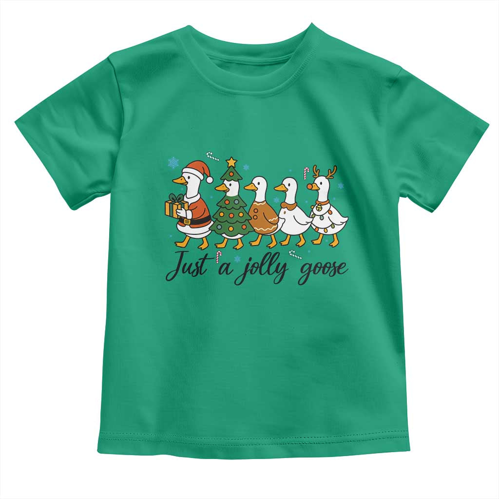 Funny Christmas Silly Goose Toddler T Shirt Just A Jolly Goose Xmas Poultry Animal Humor TS11 Irish Green Print Your Wear