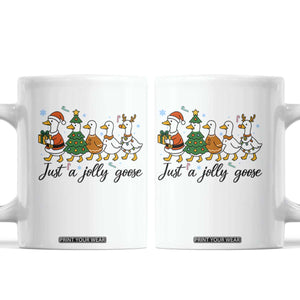 Funny Christmas Silly Goose Coffee Mug Just A Jolly Goose Xmas Poultry Animal Humor TS11 White Print Your Wear