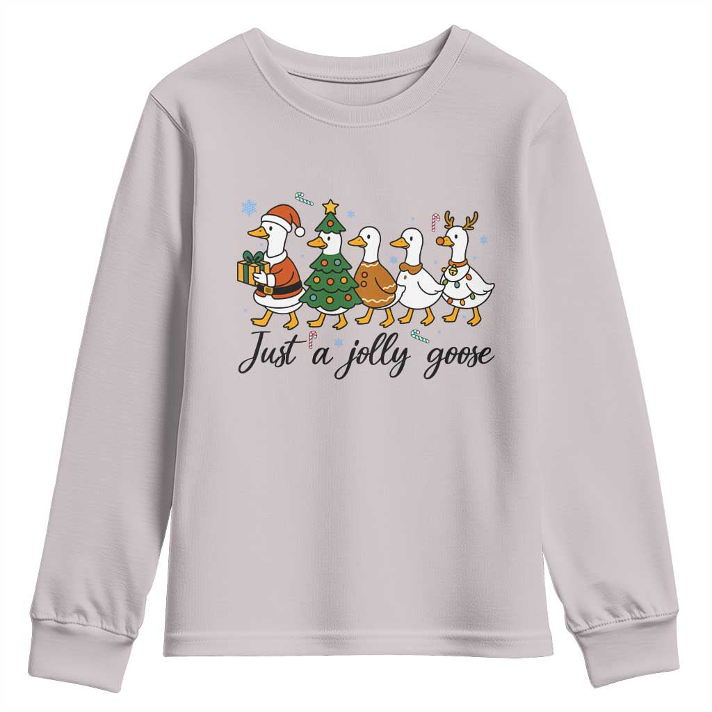 Funny Christmas Silly Goose Youth Sweatshirt Just A Jolly Goose Xmas Poultry Animal Humor TS11 Ice Gray Print Your Wear