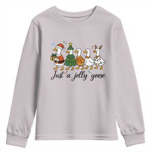 Funny Christmas Silly Goose Youth Sweatshirt Just A Jolly Goose Xmas Poultry Animal Humor TS11 Ice Gray Print Your Wear