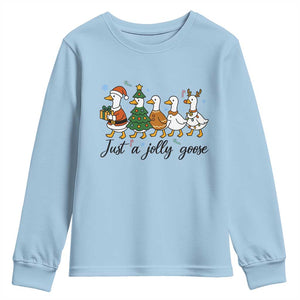 Funny Christmas Silly Goose Youth Sweatshirt Just A Jolly Goose Xmas Poultry Animal Humor TS11 Light Blue Print Your Wear