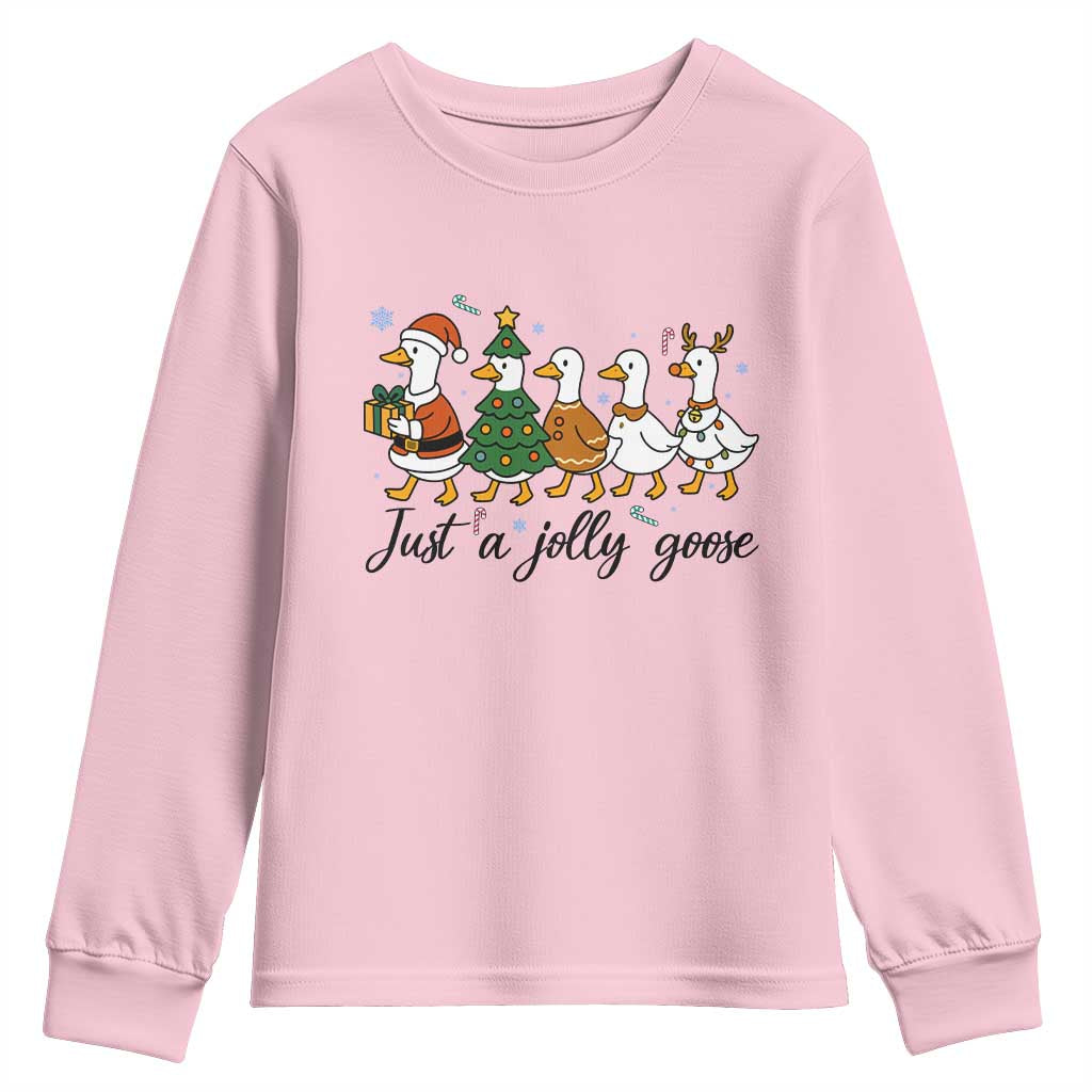 Funny Christmas Silly Goose Youth Sweatshirt Just A Jolly Goose Xmas Poultry Animal Humor TS11 Light Pink Print Your Wear