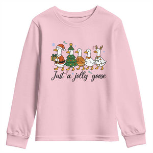 Funny Christmas Silly Goose Youth Sweatshirt Just A Jolly Goose Xmas Poultry Animal Humor TS11 Light Pink Print Your Wear