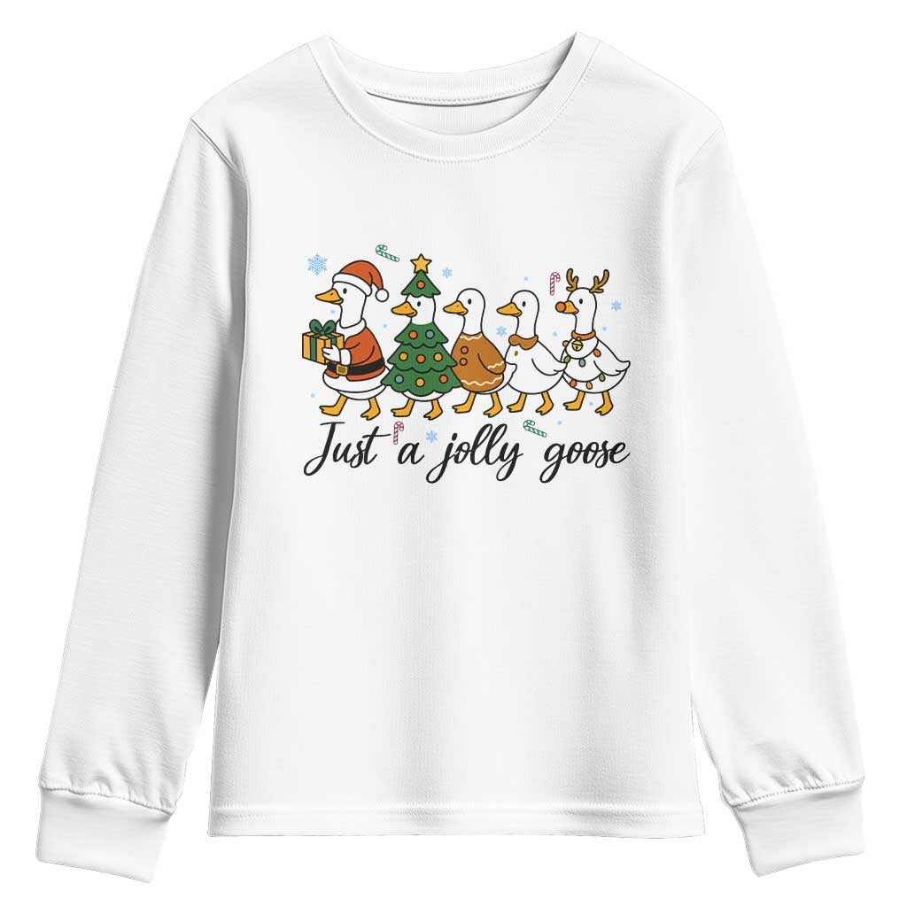 Funny Christmas Silly Goose Youth Sweatshirt Just A Jolly Goose Xmas Poultry Animal Humor TS11 White Print Your Wear