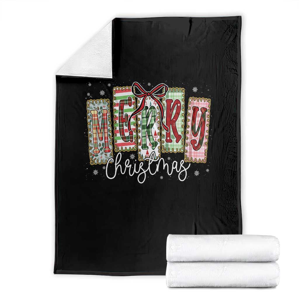 Merry Christmas Coquette Xmas Faux Glitter Gingham Tartan Doodle Throw Blanket TS11 Black Print Your Wear