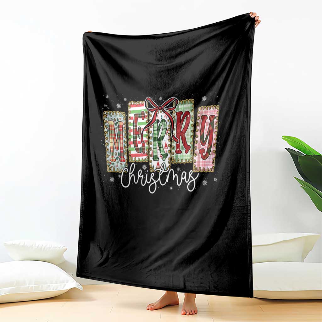Merry Christmas Coquette Xmas Faux Glitter Gingham Tartan Doodle Throw Blanket TS11 Print Your Wear