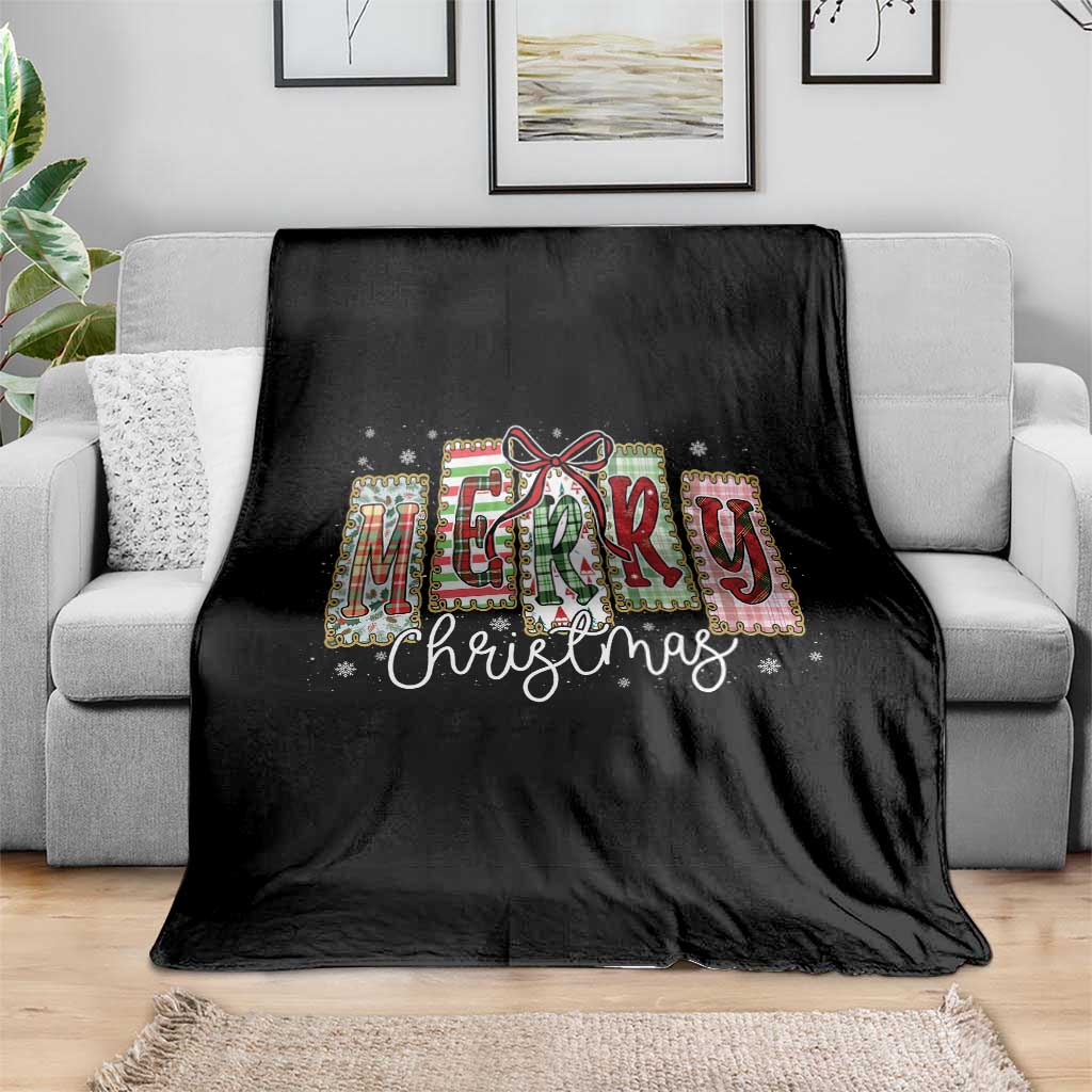 Merry Christmas Coquette Xmas Faux Glitter Gingham Tartan Doodle Throw Blanket TS11 Print Your Wear