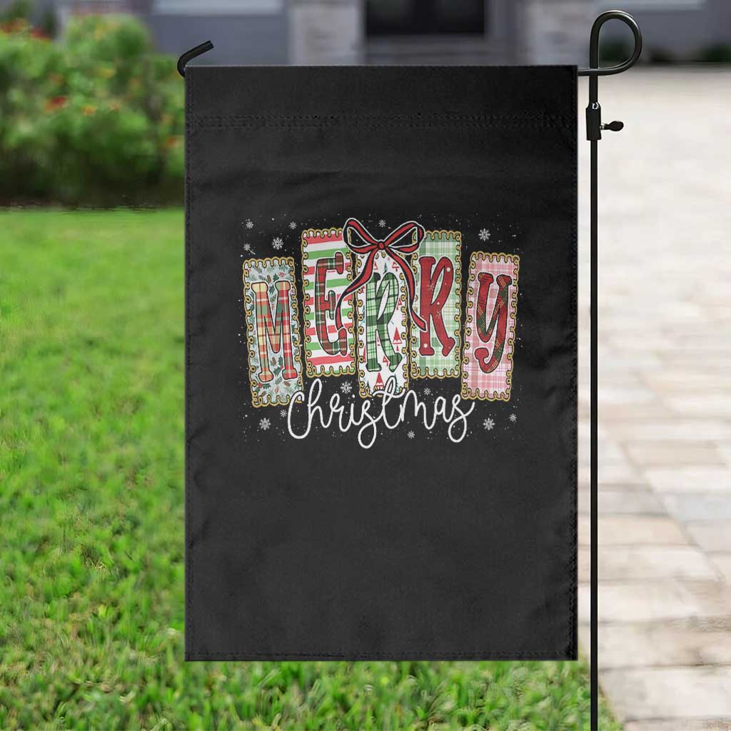 Merry Christmas Coquette Xmas Faux Glitter Gingham Tartan Doodle Garden Flag TS11 Print Your Wear