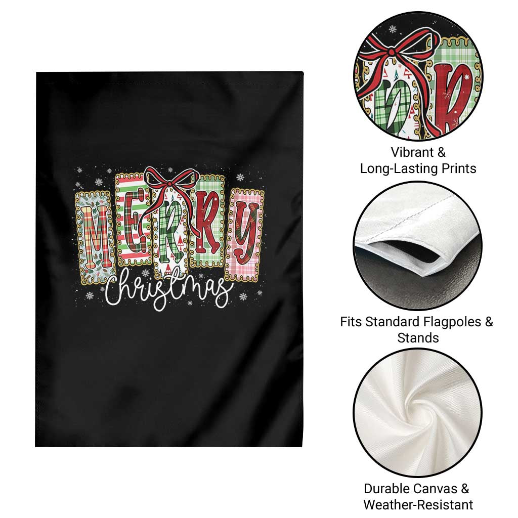 Merry Christmas Coquette Xmas Faux Glitter Gingham Tartan Doodle Garden Flag TS11 Print Your Wear