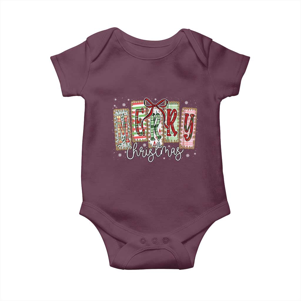 Merry Christmas Coquette Xmas Faux Glitter Gingham Tartan Doodle Baby Onesie TS11 Maroon Print Your Wear