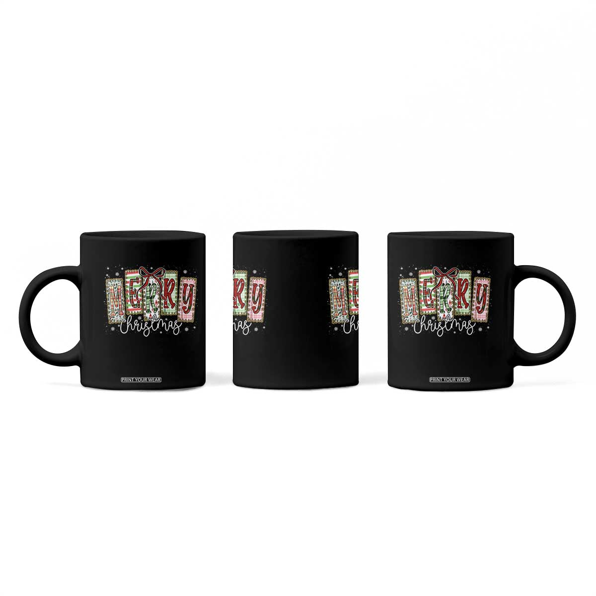 Merry Christmas Coquette Xmas Faux Glitter Gingham Tartan Doodle Coffee Mug TS11 Print Your Wear