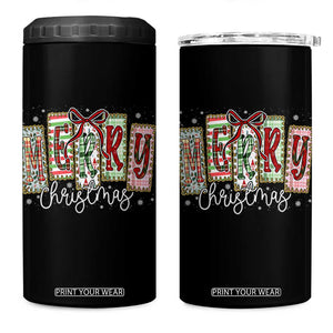 Merry Christmas Coquette Xmas Faux Glitter Gingham Tartan Doodle 4 in 1 Can Cooler Tumbler TS11 One Size: 16 oz Black Print Your Wear