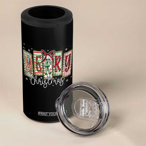 Merry Christmas Coquette Xmas Faux Glitter Gingham Tartan Doodle 4 in 1 Can Cooler Tumbler TS11 Print Your Wear