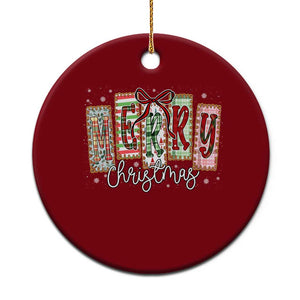 Merry Xmas Coquette Xmas Faux Glitter Gingham Tartan Doodle Ceramic Ornament TS11 1pc Red Print Your Wear