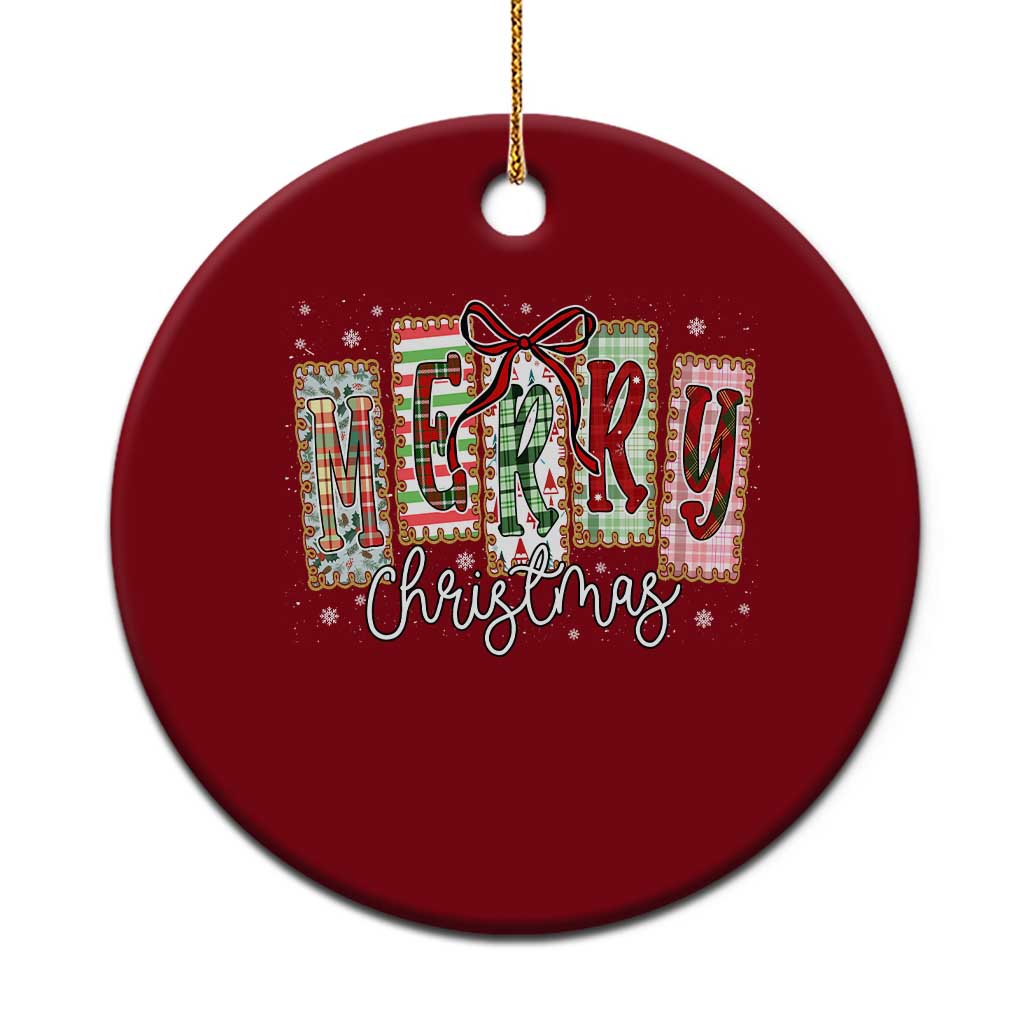 Merry Xmas Coquette Xmas Faux Glitter Gingham Tartan Doodle Ceramic Ornament TS11 1pc Red Print Your Wear