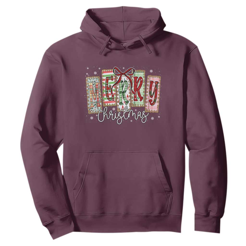 Merry Christmas Coquette Xmas Faux Glitter Gingham Tartan Doodle Hoodie TS11 Maroon Print Your Wear