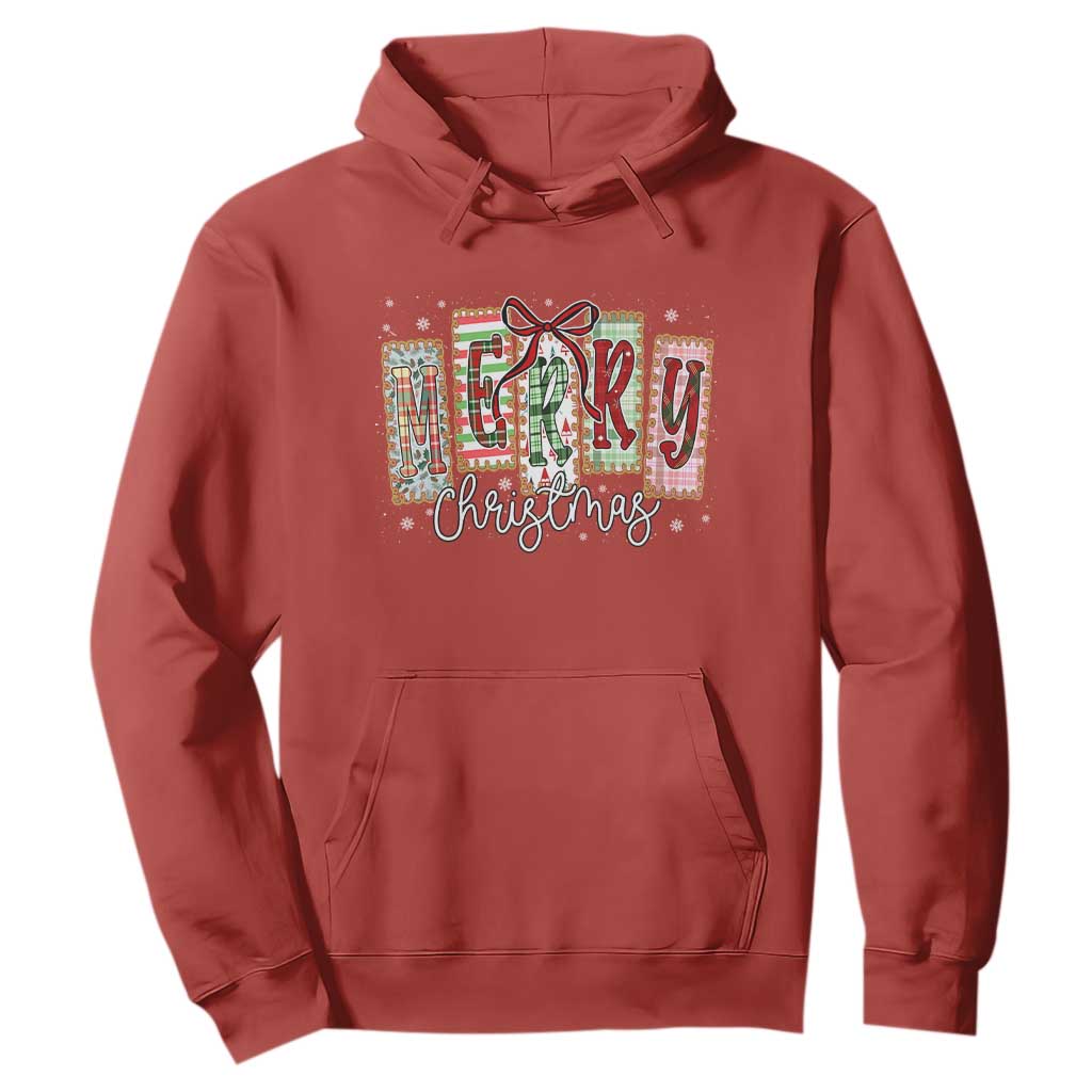 Merry Christmas Coquette Xmas Faux Glitter Gingham Tartan Doodle Hoodie TS11 Red Print Your Wear
