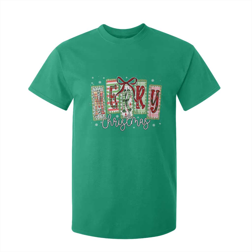 Merry Christmas Coquette Xmas Faux Glitter Gingham Tartan Doodle T Shirt For Kid TS11 Irish Green Print Your Wear