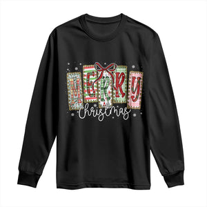 Merry Christmas Coquette Xmas Faux Glitter Gingham Tartan Doodle Long Sleeve Shirt TS11 Black Print Your Wear