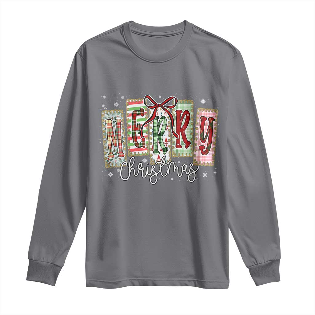 Merry Christmas Coquette Xmas Faux Glitter Gingham Tartan Doodle Long Sleeve Shirt TS11 Charcoal Print Your Wear