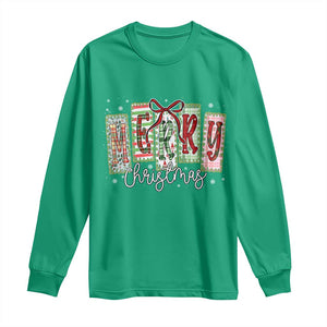 Merry Christmas Coquette Xmas Faux Glitter Gingham Tartan Doodle Long Sleeve Shirt TS11 Irish Green Print Your Wear