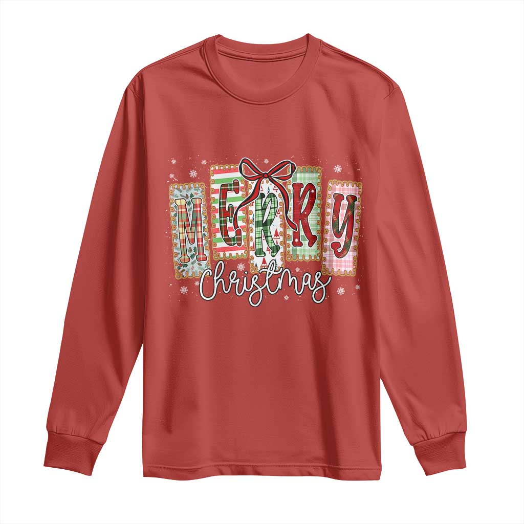 Merry Christmas Coquette Xmas Faux Glitter Gingham Tartan Doodle Long Sleeve Shirt TS11 Red Print Your Wear