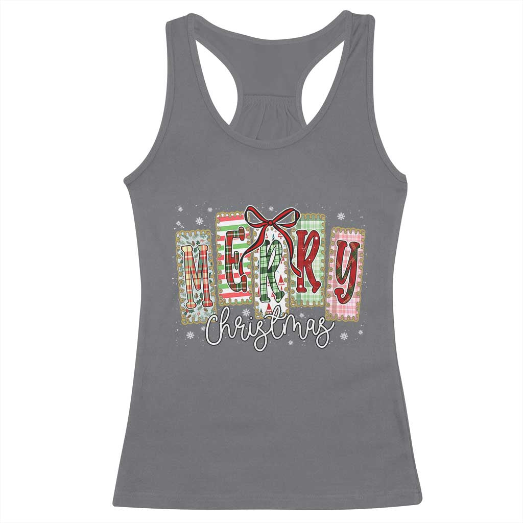 Merry Christmas Coquette Xmas Faux Glitter Gingham Tartan Doodle Racerback Tank Top TS11 Charcoal Print Your Wear