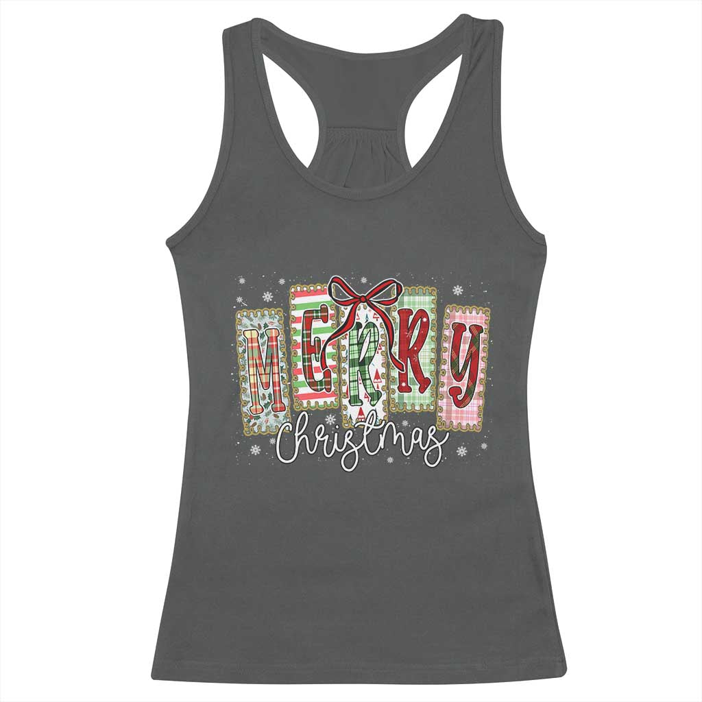 Merry Christmas Coquette Xmas Faux Glitter Gingham Tartan Doodle Racerback Tank Top TS11 Dark Heather Print Your Wear