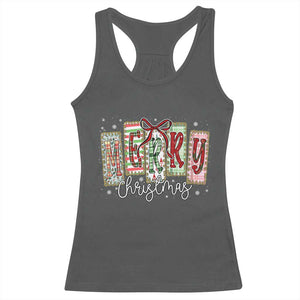 Merry Christmas Coquette Xmas Faux Glitter Gingham Tartan Doodle Racerback Tank Top TS11 Dark Heather Print Your Wear