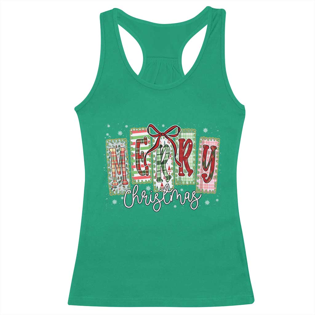 Merry Christmas Coquette Xmas Faux Glitter Gingham Tartan Doodle Racerback Tank Top TS11 Irish Green Print Your Wear