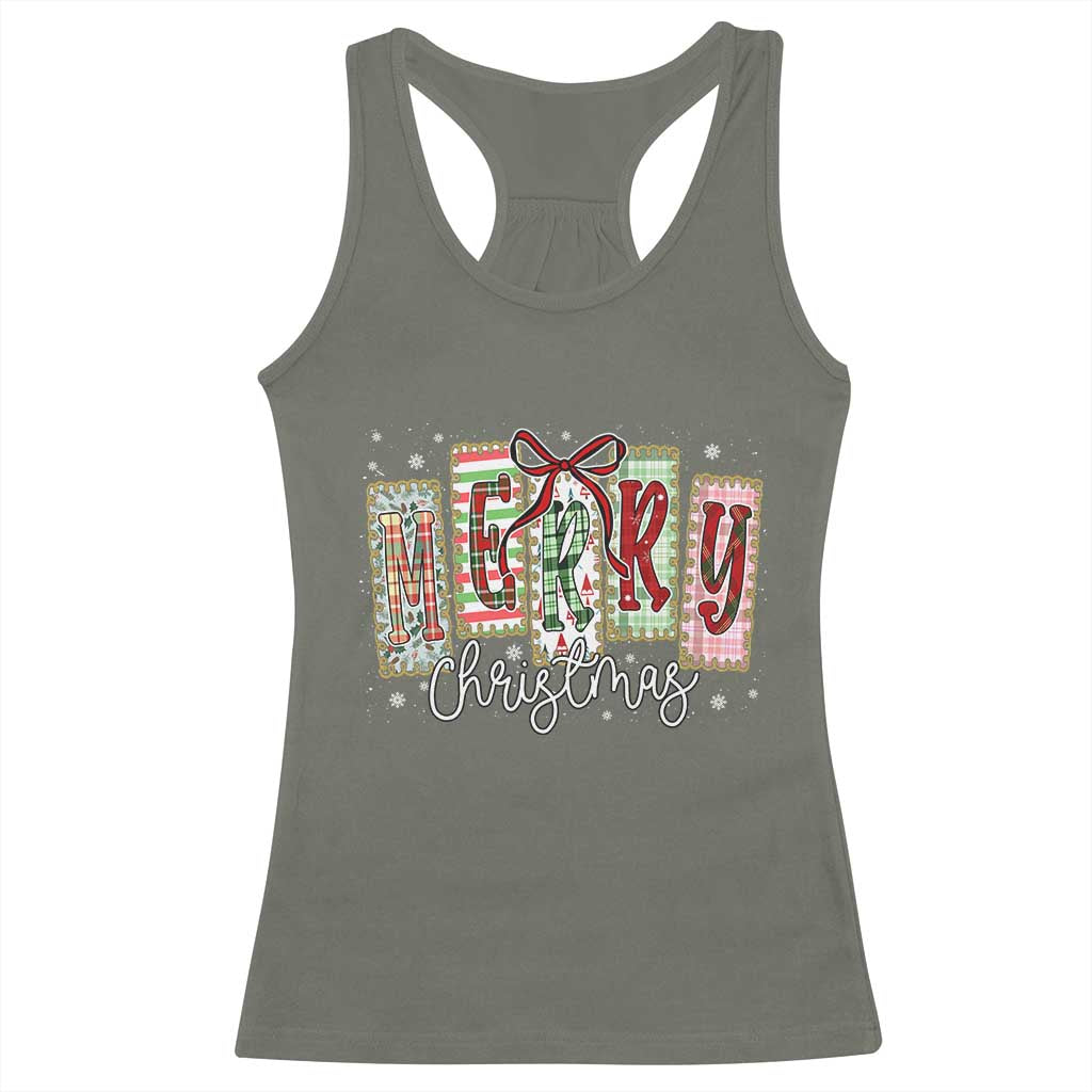 Merry Christmas Coquette Xmas Faux Glitter Gingham Tartan Doodle Racerback Tank Top TS11 Military Green Print Your Wear