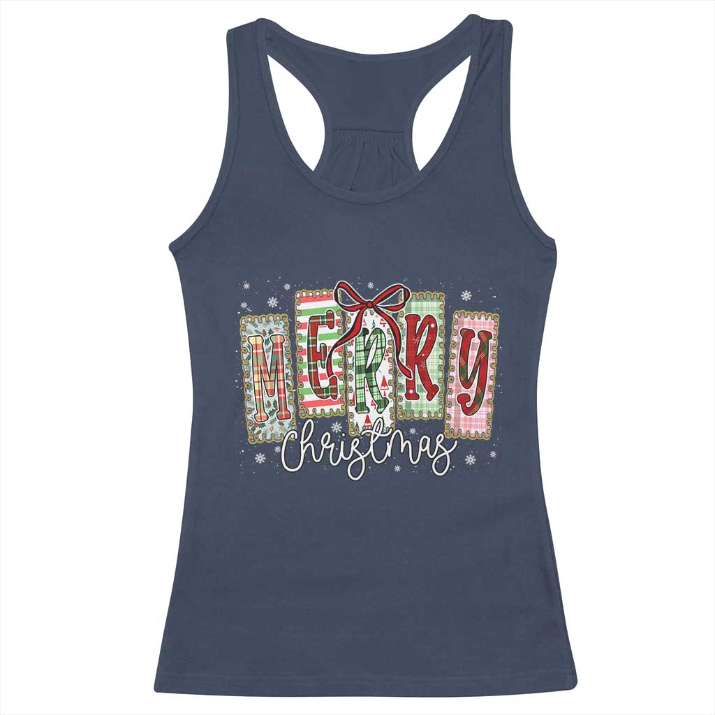 Merry Christmas Coquette Xmas Faux Glitter Gingham Tartan Doodle Racerback Tank Top TS11 Navy Print Your Wear