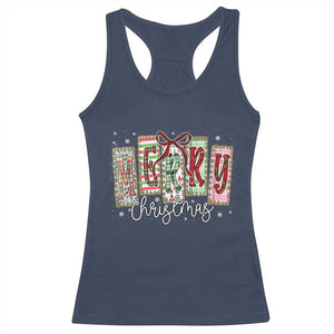 Merry Christmas Coquette Xmas Faux Glitter Gingham Tartan Doodle Racerback Tank Top TS11 Navy Print Your Wear