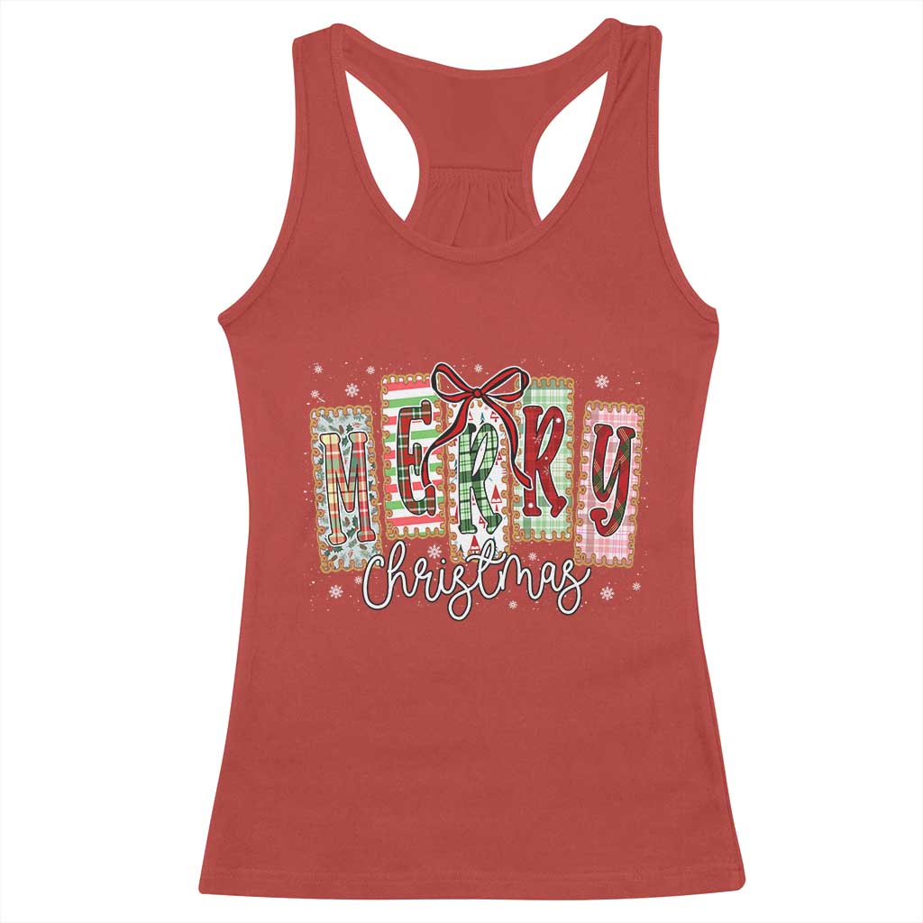 Merry Christmas Coquette Xmas Faux Glitter Gingham Tartan Doodle Racerback Tank Top TS11 Red Print Your Wear