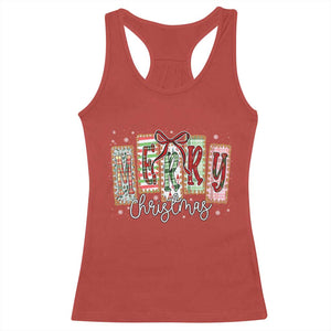 Merry Christmas Coquette Xmas Faux Glitter Gingham Tartan Doodle Racerback Tank Top TS11 Red Print Your Wear