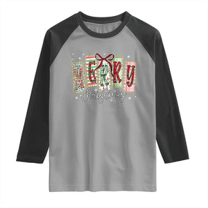 Merry Christmas Coquette Xmas Faux Glitter Gingham Tartan Doodle Raglan Shirt TS11 Sport Gray Black Print Your Wear