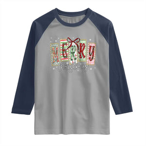 Merry Christmas Coquette Xmas Faux Glitter Gingham Tartan Doodle Raglan Shirt TS11 Sport Gray Navy Print Your Wear