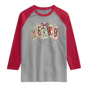 Merry Christmas Coquette Xmas Faux Glitter Gingham Tartan Doodle Raglan Shirt TS11 Sport Gray Red Print Your Wear