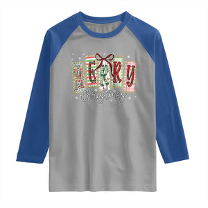 Merry Christmas Coquette Xmas Faux Glitter Gingham Tartan Doodle Raglan Shirt TS11 Sport Gray Royal Print Your Wear