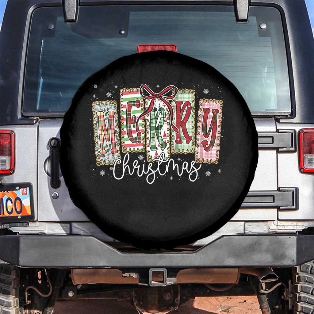 Merry Christmas Coquette Xmas Faux Glitter Gingham Tartan Doodle Spare Tire Cover TS11 No hole Black Print Your Wear