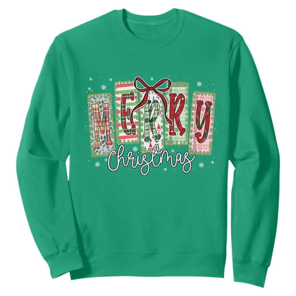 Merry Christmas Coquette Xmas Faux Glitter Gingham Tartan Doodle Sweatshirt TS11 Irish Green Print Your Wear