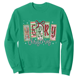Merry Christmas Coquette Xmas Faux Glitter Gingham Tartan Doodle Sweatshirt TS11 Irish Green Print Your Wear
