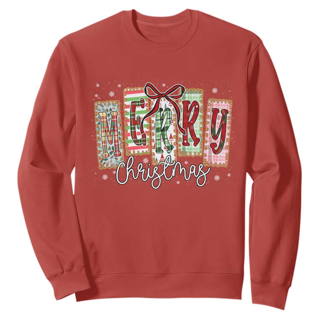 Merry Christmas Coquette Xmas Faux Glitter Gingham Tartan Doodle Sweatshirt TS11 Red Print Your Wear