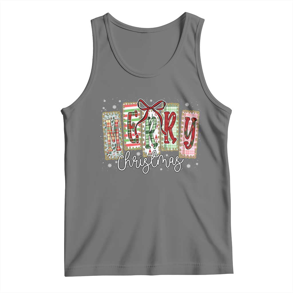 Merry Christmas Coquette Xmas Faux Glitter Gingham Tartan Doodle Tank Top TS11 Black Heather Print Your Wear