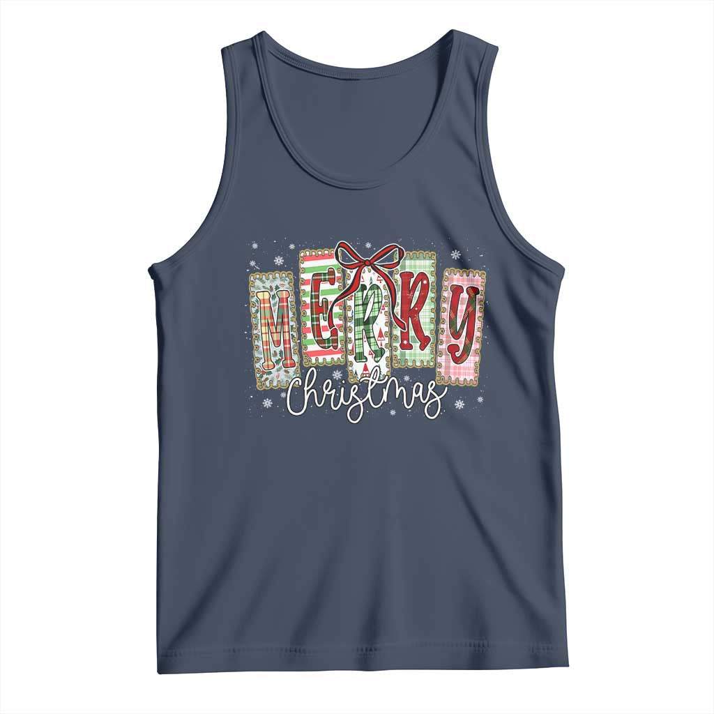Merry Christmas Coquette Xmas Faux Glitter Gingham Tartan Doodle Tank Top TS11 Navy Print Your Wear