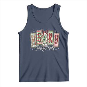 Merry Christmas Coquette Xmas Faux Glitter Gingham Tartan Doodle Tank Top TS11 Navy Print Your Wear