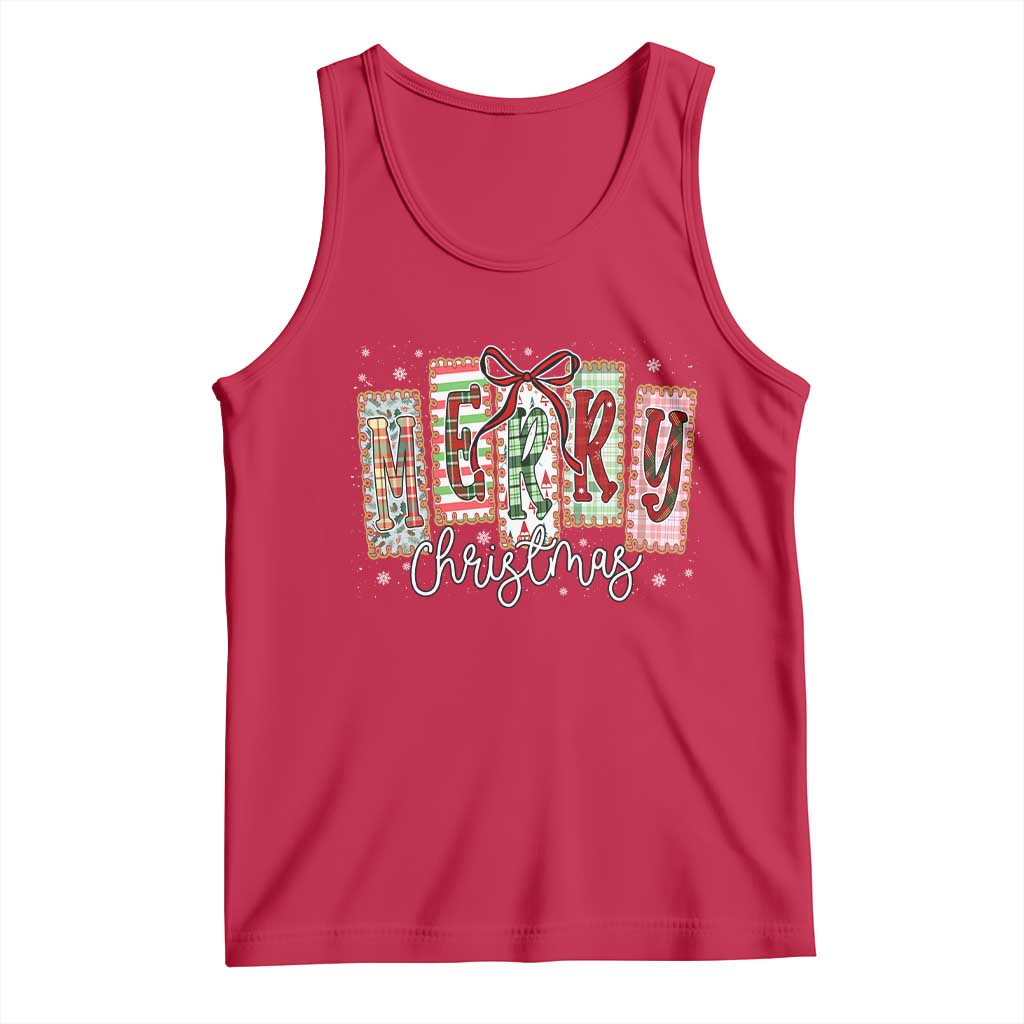 Merry Christmas Coquette Xmas Faux Glitter Gingham Tartan Doodle Tank Top TS11 Red Print Your Wear