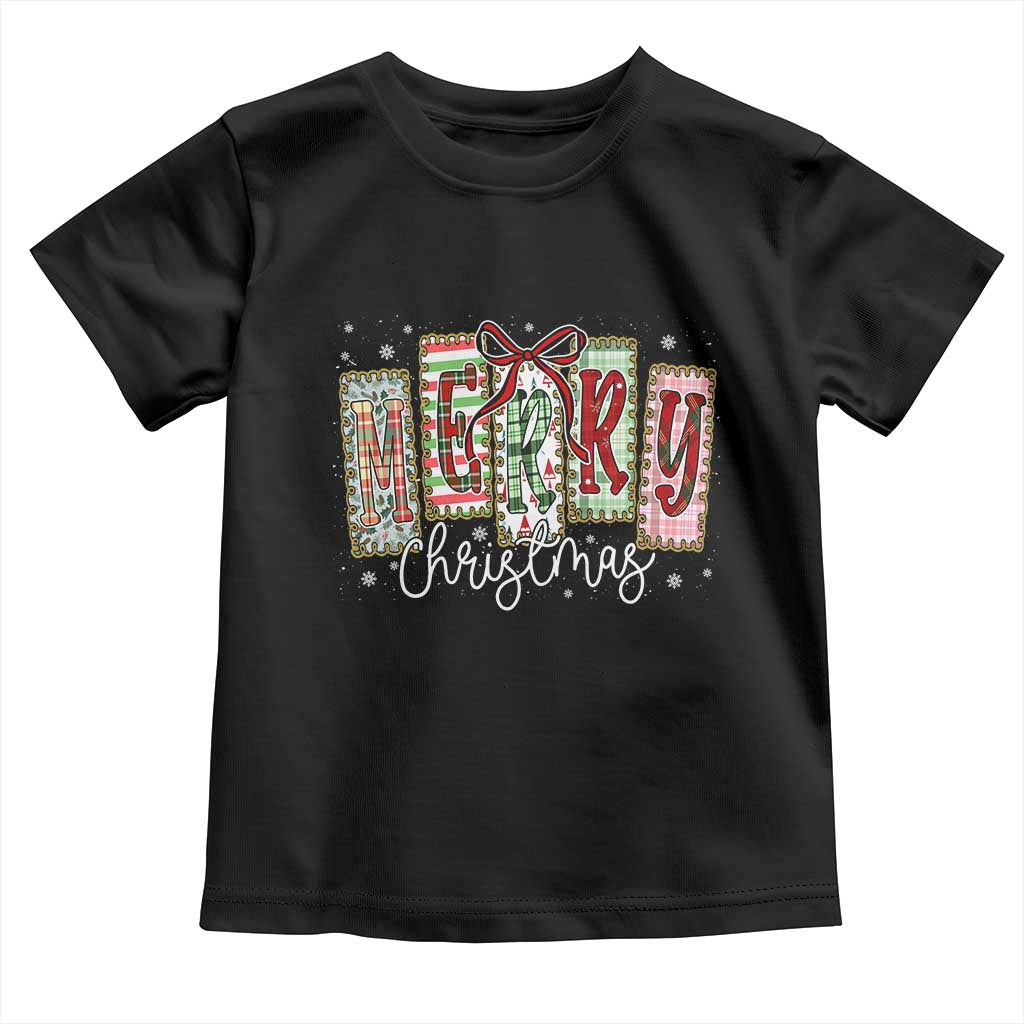 Merry Christmas Coquette Xmas Faux Glitter Gingham Tartan Doodle Toddler T Shirt TS11 Black Print Your Wear