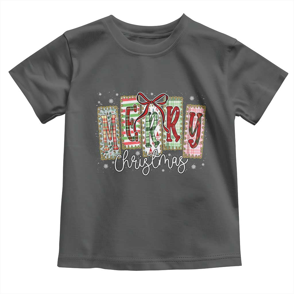 Merry Christmas Coquette Xmas Faux Glitter Gingham Tartan Doodle Toddler T Shirt TS11 Dark Heather Print Your Wear