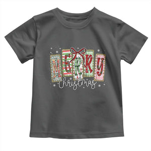 Merry Christmas Coquette Xmas Faux Glitter Gingham Tartan Doodle Toddler T Shirt TS11 Dark Heather Print Your Wear